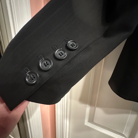 Ann Taylor Black One Button Blazer Pinstripe Lined Suit Jacket The Newbury - Picture 6 of 7